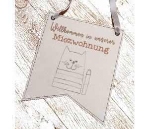 Stickdatei ITH - Wimpel Ösen "Willkommen in meiner/unserer Miezwohnung"